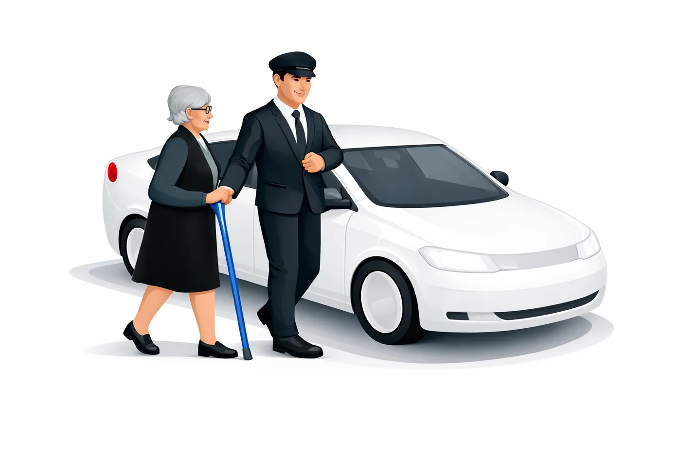 Taxi Christchurch – King Cabs 15 Professional taxi driver assisting an older passenger who uses a walking stick