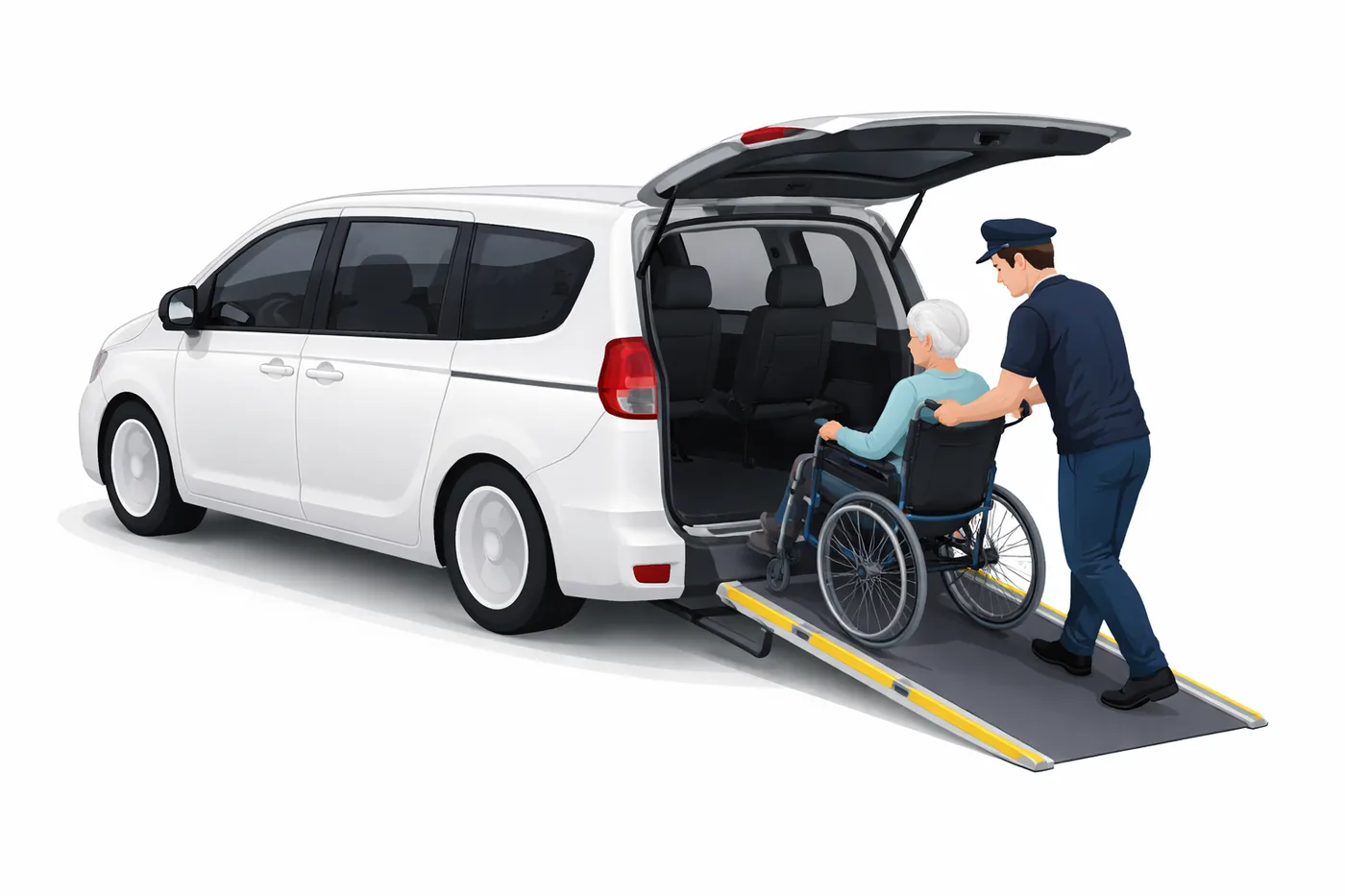 Taxi Christchurch – King Cabs 5 Wheelchair passenger boarding a wheelchair-accessible vehicle using a ramp
